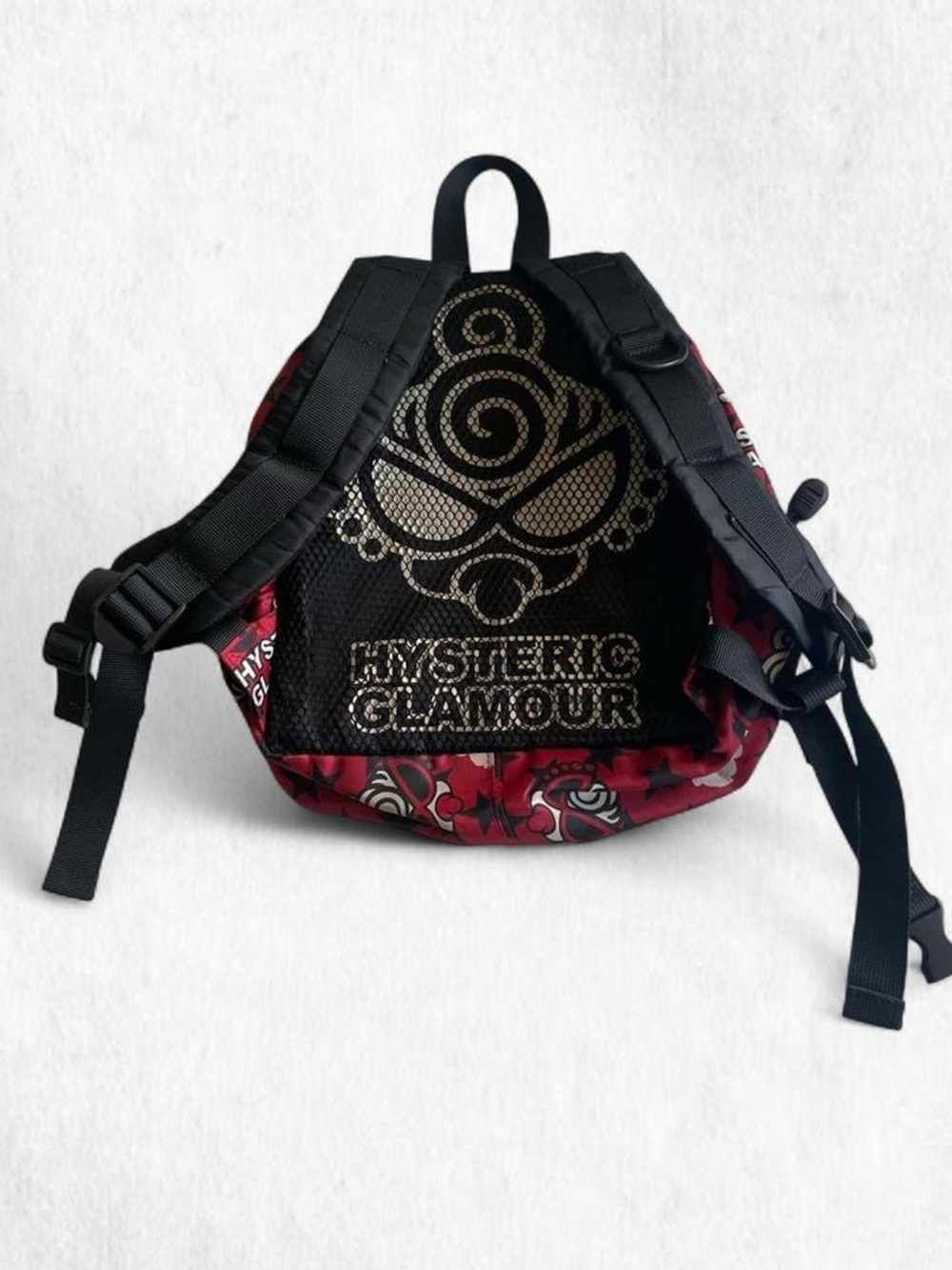 Hysteric Glamour Black & Red Logo Mesh Backpack